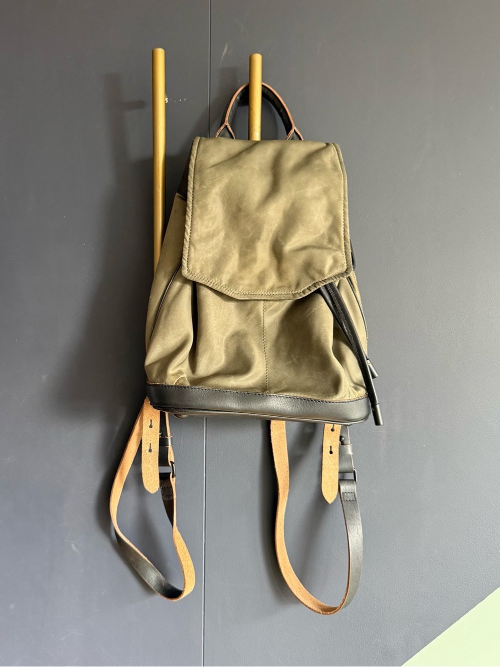 Rag & Bone $450 Mini Pilot Backpack, Olive Green Nylon w/ Leather Trim, GUC